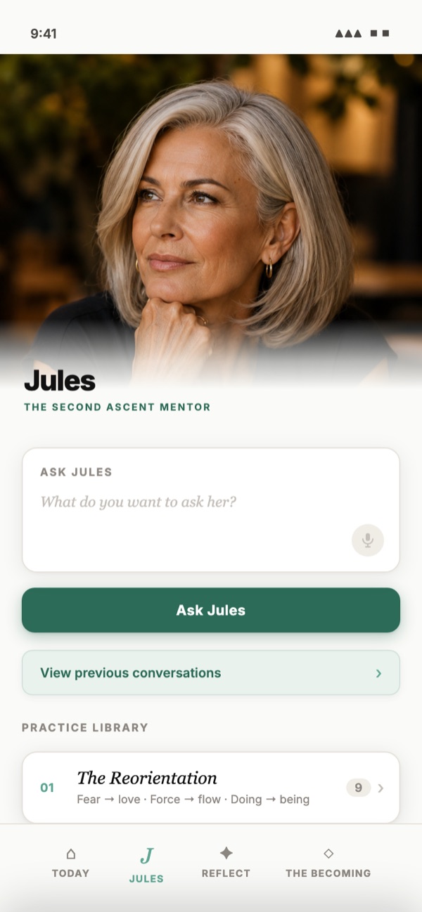 The Jules tab in Ascera: ask your AI mentor anything, typed or spoken.